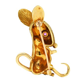 Fisher & Co. Retro Ruby 14 Karat Gold Mouse Brooch Wilson's Estate Jewelry