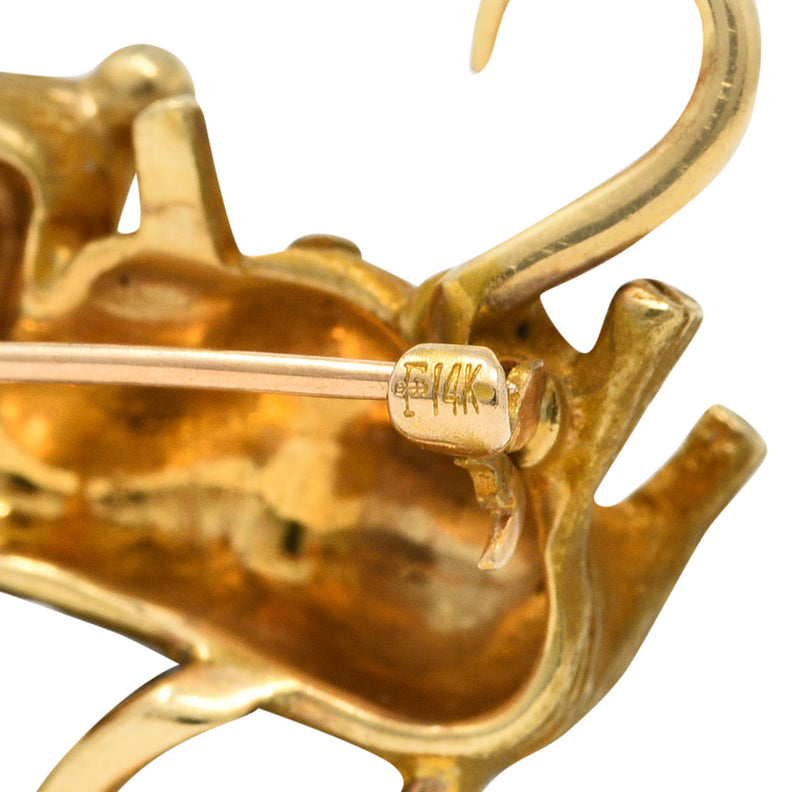 Fisher & Co. Retro Ruby 14 Karat Gold Mouse Brooch Wilson's Estate Jewelry
