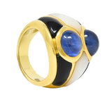 1980's 8.80 CTW Sapphire Onyx Mother-Of-Pearl 18 Karat Gold Wide Band Ring
