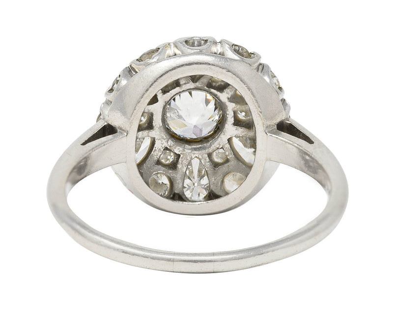 Mid-Century 1.52 CTW Old Mine & Pear Cut Diamond Platinum Cluster Vintage Ring Wilson's Estate Jewelry
