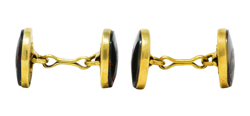 Sansbury & Nellis Early Art Deco Bloodstone 14 Karat Gold Men's Cufflinks Wilson's Estate Jewelry