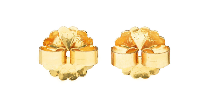 Retro Carved Jade Diamond 14 Karat Two-Tone Gold Vintage Leaf Stud Earrings Wilson's Estate Jewelry