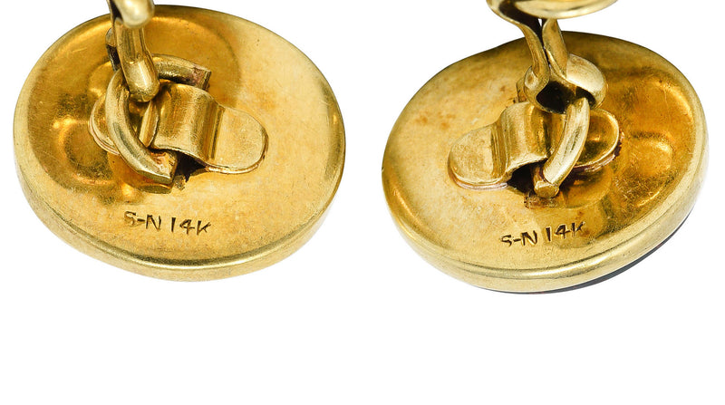 Sansbury & Nellis Early Art Deco Bloodstone 14 Karat Gold Men's Cufflinks Wilson's Estate Jewelry