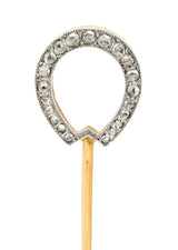 Edwardian 0.70 CTW Diamond Emerald Platinum-Topped 18 Karat Gold Reversible Horseshoe Stickpin Wilson's Estate Jewelry