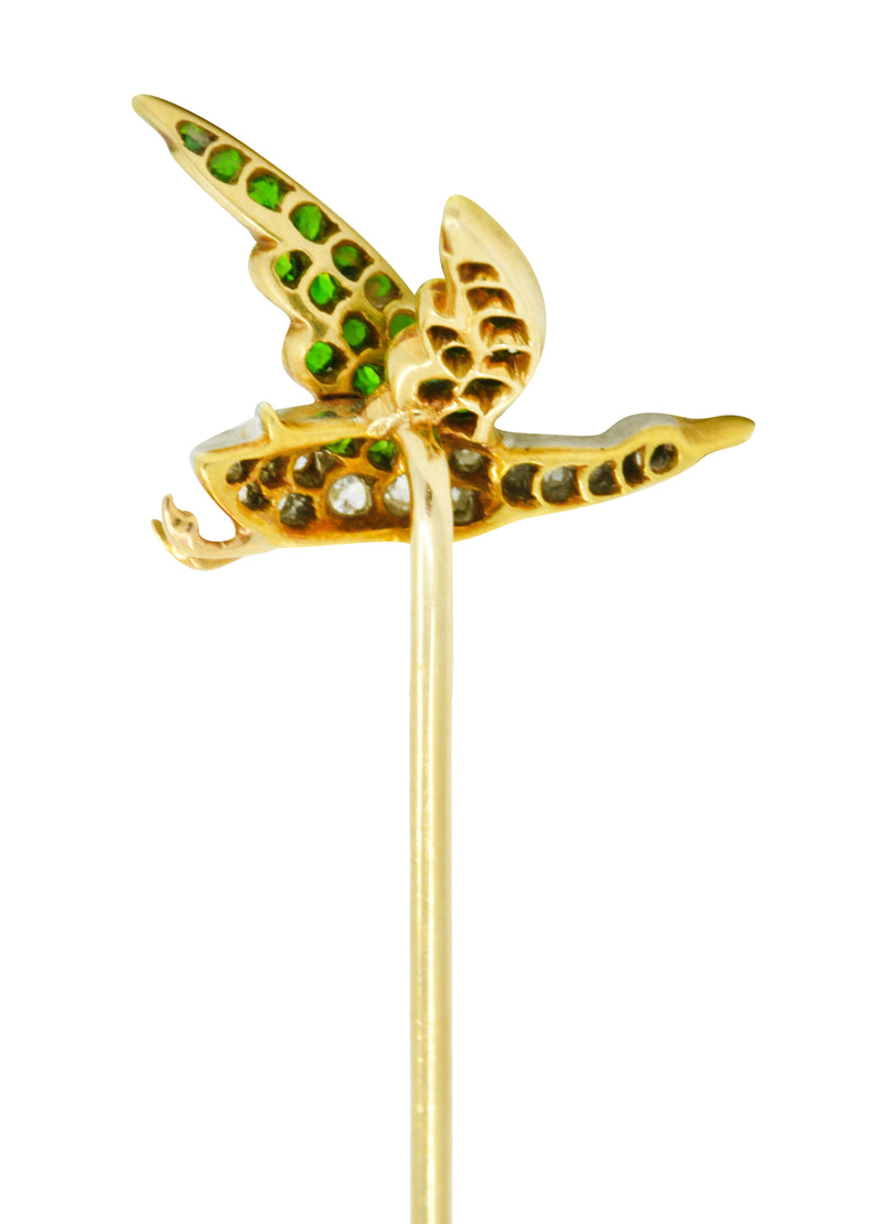 Edwardian Diamond Demantoid Garnet Platinum-Topped 18 Karat Gold Goose StickpinStick Pin - Wilson's Estate Jewelry