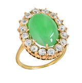 Antique Jadeite Jade 1.60 CTW Diamond 14 Karat Yellow Gold Halo Ring GIA