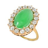 Antique Jadeite Jade 1.60 CTW Diamond 14 Karat Yellow Gold Halo Ring GIA