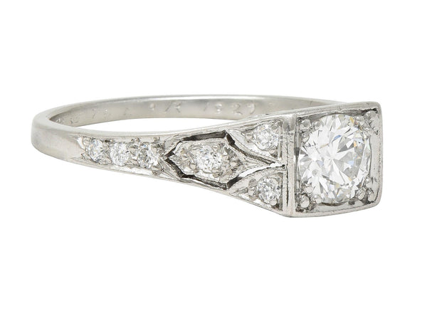 Tiffany & Co. Art Deco European Diamond Platinum Scroll Antique Engagement Ring