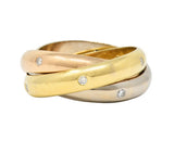 Cartier Vintage Diamond 18 Karat Tri-Colored Gold Trinity Rolling Band Ring