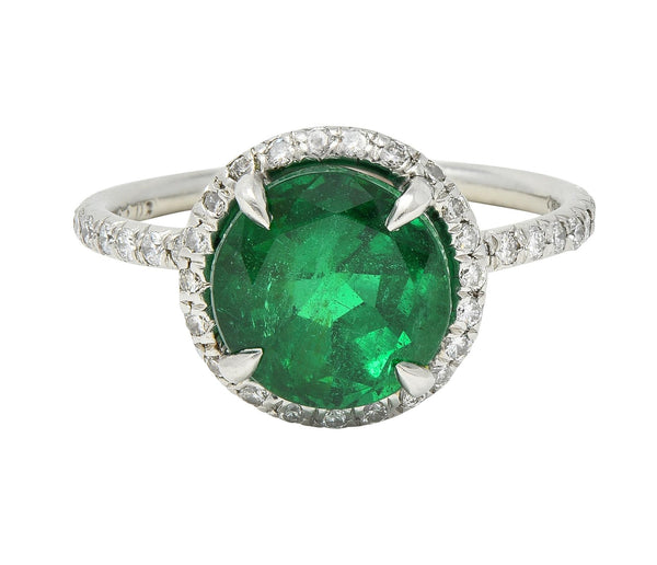 Contemporary 3.37 CTW Emerald Diamond Platinum Halo Anternative Ring GIA