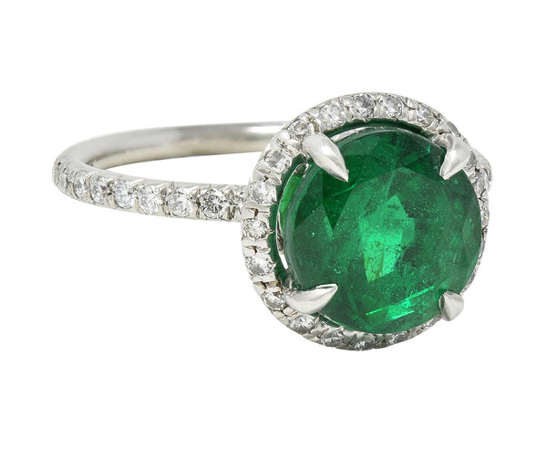 Contemporary 3.37 CTW Emerald Diamond Platinum Halo Anternative Ring GIA