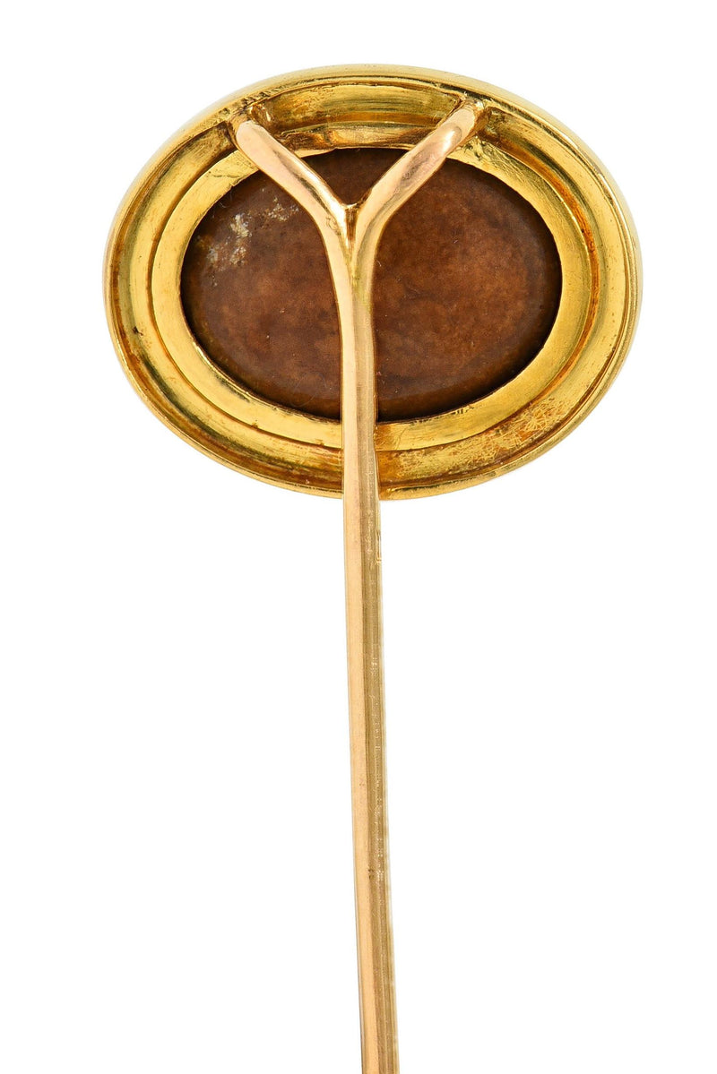 Victorian Etruscan Revival Agate 18K Yellow Gold Lamb Antique Cameo Stickpin