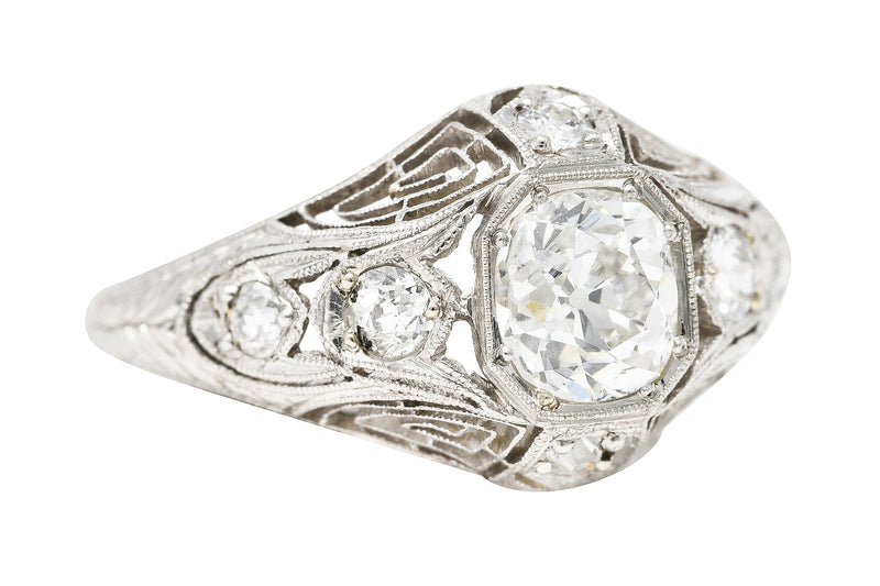 Art Deco 1.11 CTW Old Mine Diamond Platinum Engagement Ring GIA Wilson's Estate Jewelry