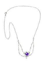 Edwardian Amethyst Diamond Pearl Platinum-Topped 18 Karat Gold Swag NecklaceNecklace - Wilson's Estate Jewelry