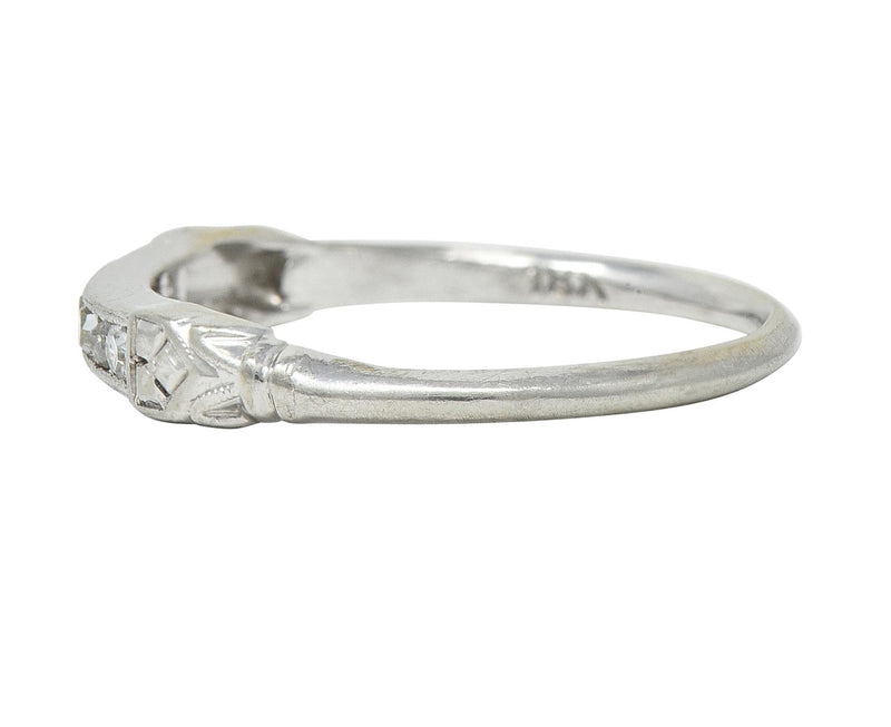 Art Deco Diamond 18 Karat White Gold Orange Blossom Wedding Band Ring