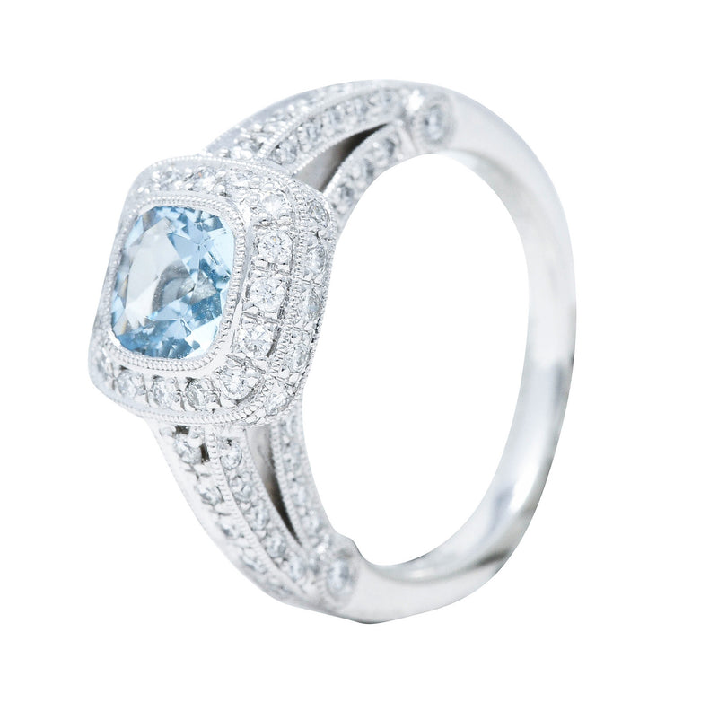 Contemporary 2.00 CTW Aquamarine Diamond Platinum Gemstone Ring Wilson's Estate Jewelry