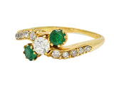 1.08 CTW Emerald Diamond 18 Karat Yellow Gold Vintage Bypass Ring