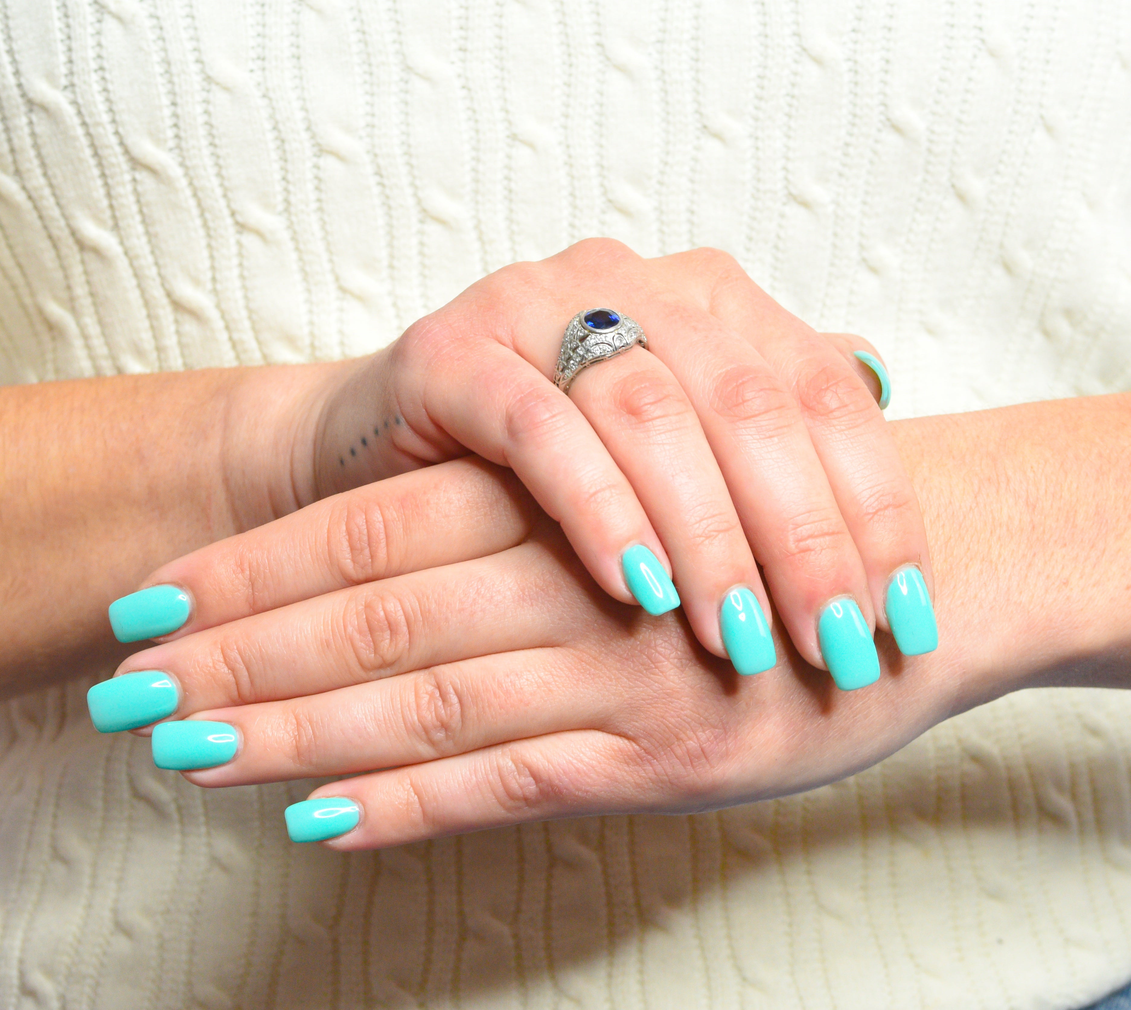 1920's Art Deco Sapphire Diamond Platinum Bombe Band RingRing - Wilson's Estate Jewelry