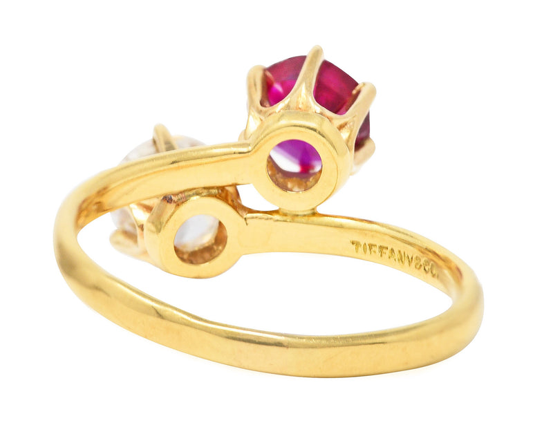 Tiffany & Co. Victorian 1.08 CTW Ruby Old European Cut Diamond Antique Toi Et Moi Bypass Ring Wilson's Estate Jewelry