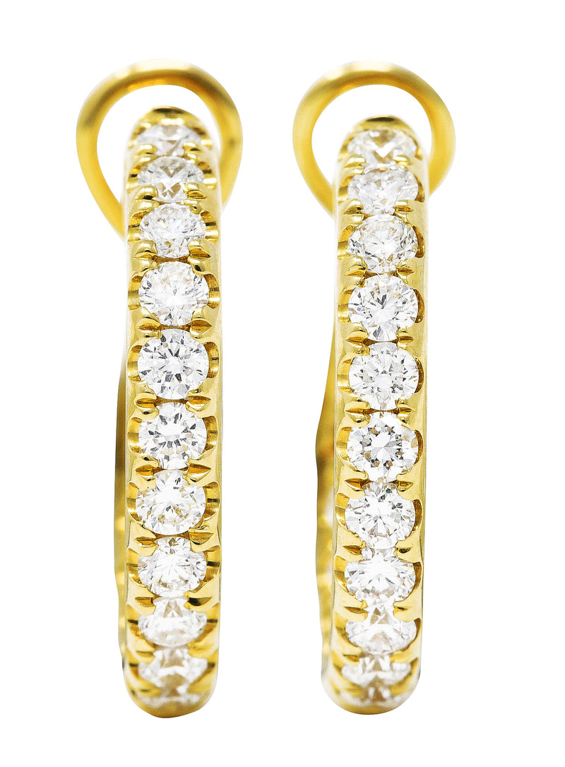 Contemporary 1.13 CTW Diamond 14 Karat Yellow Gold 18MM Hoop Earrings Wilson's Estate Jewelry
