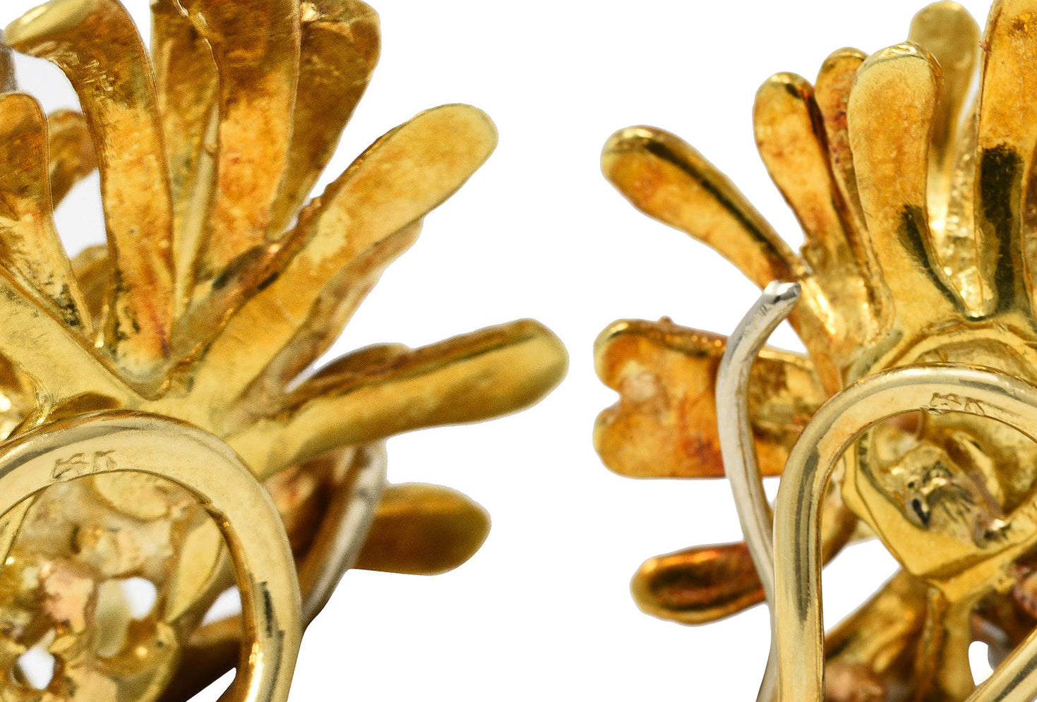 1960's Vintage 0.60 CTW Diamond 18 Karat Two-Tone Gold Organic Ear-Clip Earrings Wilson's Estate Jewelry