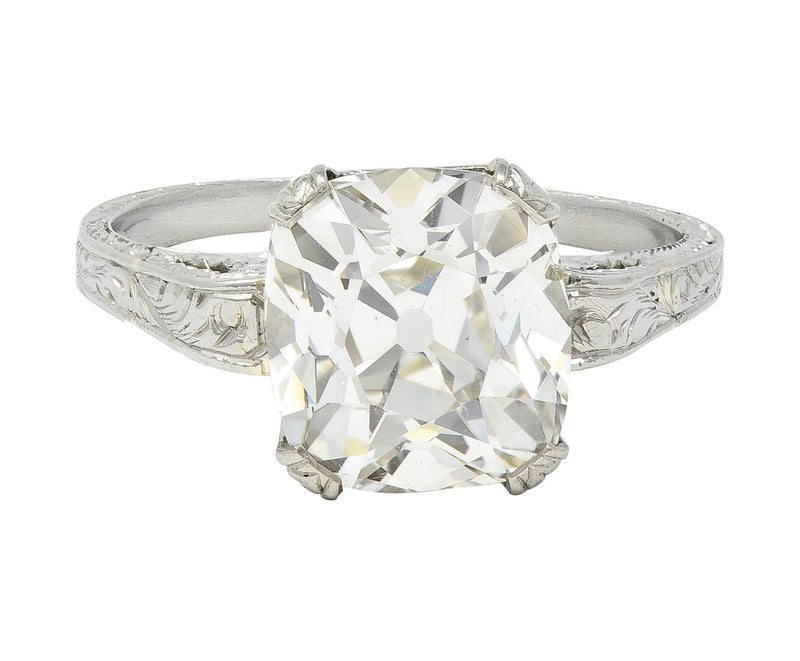 Art Deco 2.69 CTW Old Mine Cut 18 Karat White Gold Vintage Engagement Ring GIA