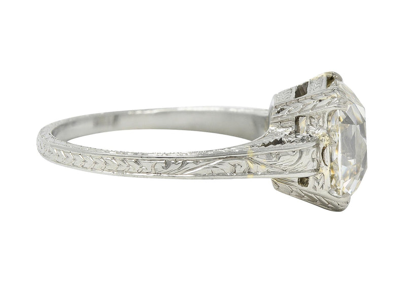 Art Deco 2.69 CTW Old Mine Cut 18 Karat White Gold Vintage Engagement Ring GIA