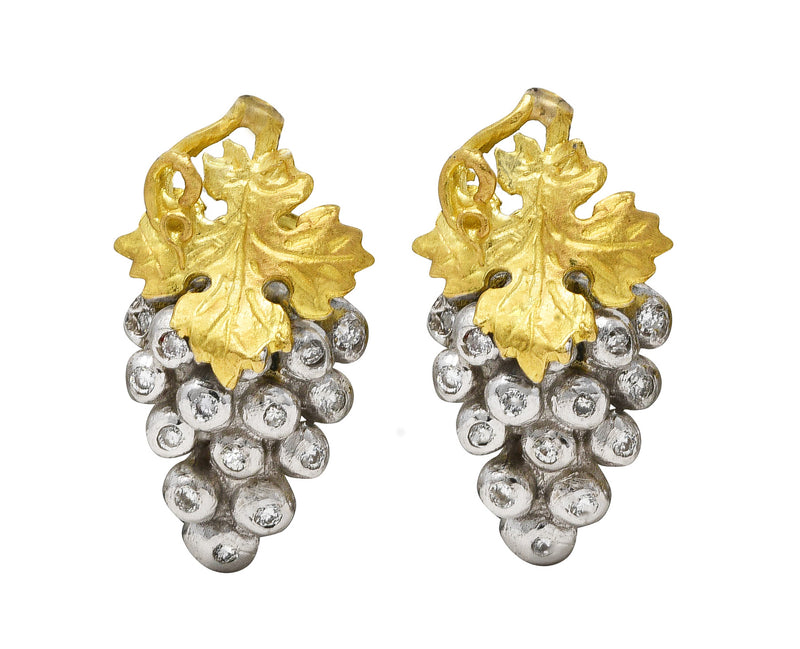 Vintage Diamond Two-Tone 18 Karat Gold Grape Stud Earrings Wilson's Estate Jewelry