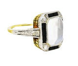 Art Deco Diamond Onyx Moonstone Platinum-Topped 18 Karat Yellow Gold Wheat Ring Wilson's Estate Jewelry