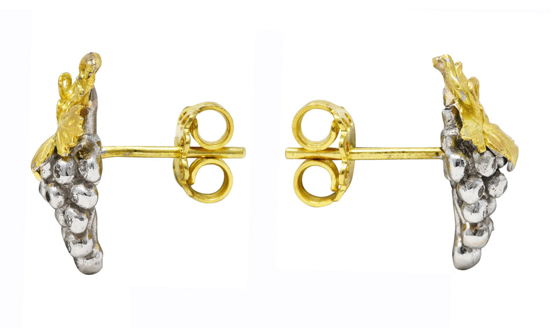 Vintage Diamond Two-Tone 18 Karat Gold Grape Stud Earrings Wilson's Estate Jewelry