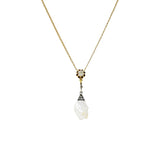 1880's Victorian Baroque Pearl 0.25 CTW Diamond Silver 14 Karat Yellow Gold Drop Necklace Wilson's Estate Jewelry
