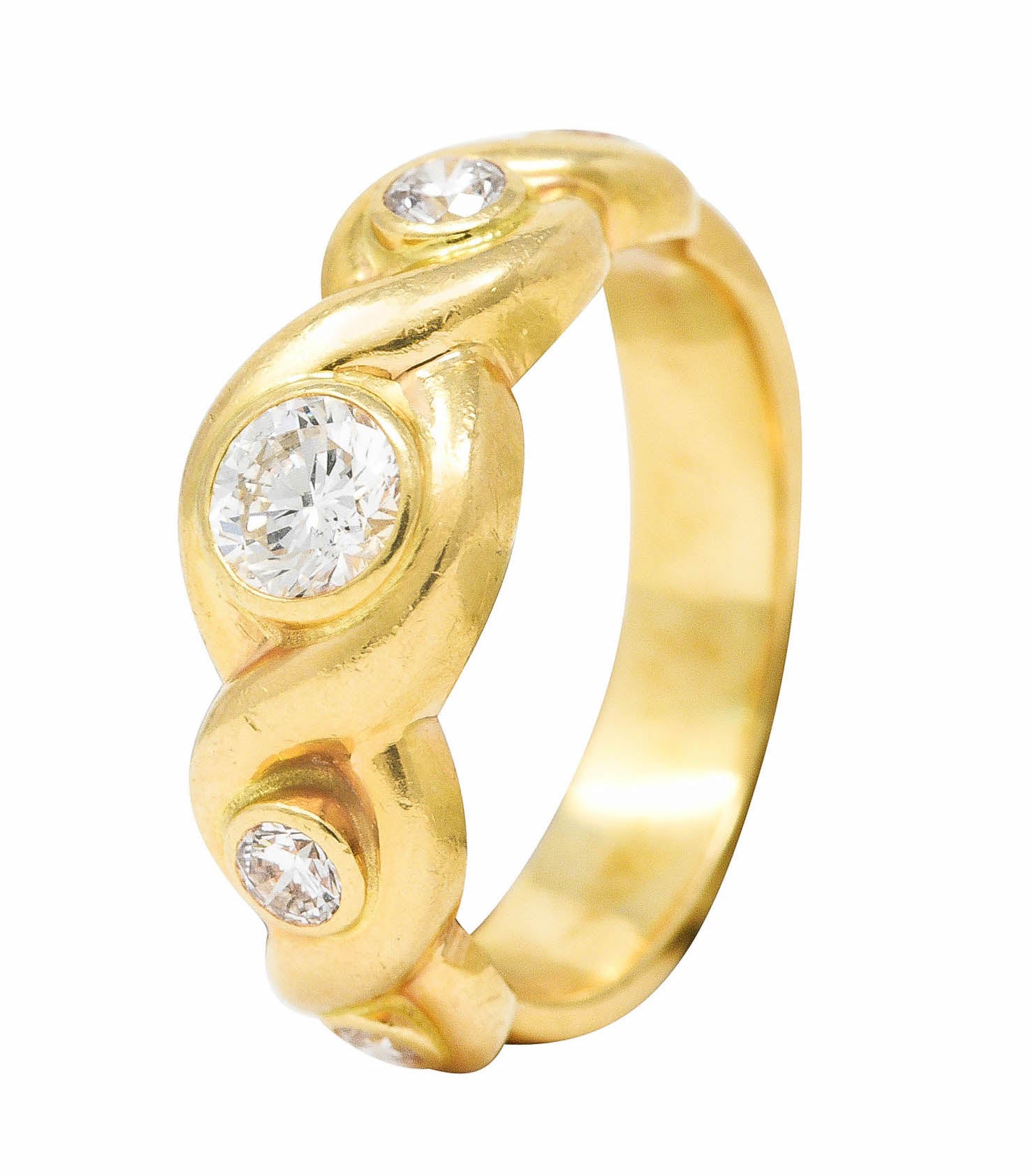 1970's 0.70 CTW 14 Karat Yellow Gold Scroll Vintage Five Stone Ring Wilson's Estate Jewelry