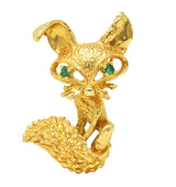 1960's Vintage Emerald 18 Karat Yellow Gold Modernist Animal Fox Brooch Wilson's Estate Jewelry