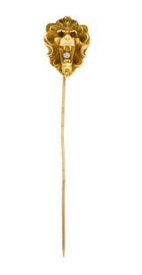 Art Nouveau Diamond 14 Karat Yellow Gold Lion Stickpin Wilson's Estate Jewelry