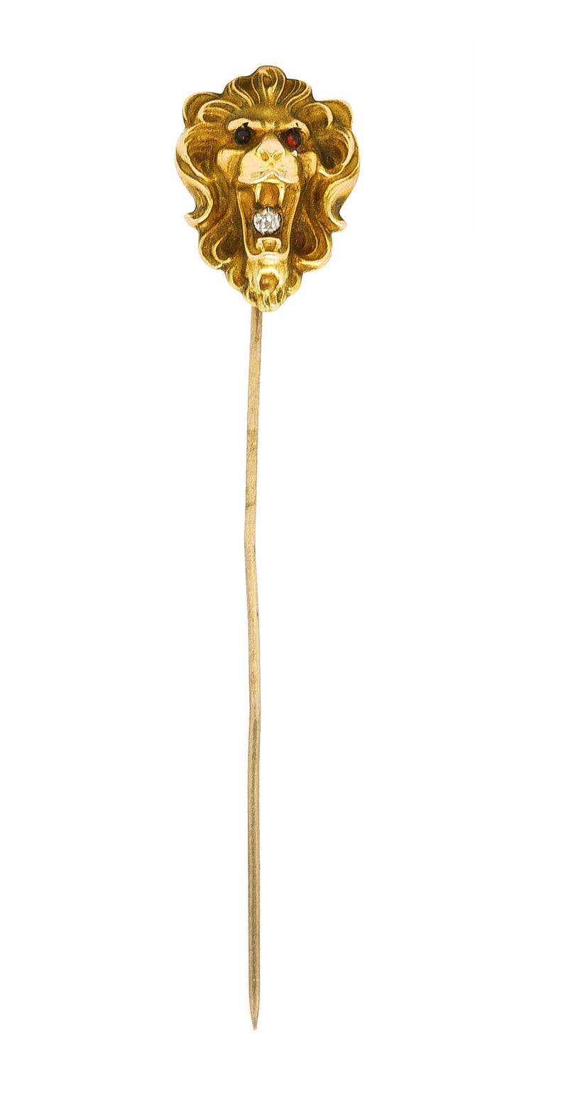 Art Nouveau Diamond 14 Karat Yellow Gold Lion Stickpin Wilson's Estate Jewelry