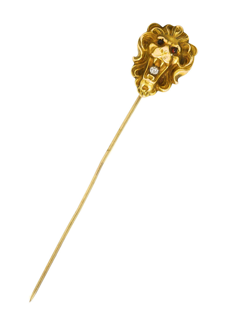 Art Nouveau Diamond 14 Karat Yellow Gold Lion Stickpin Wilson's Estate Jewelry