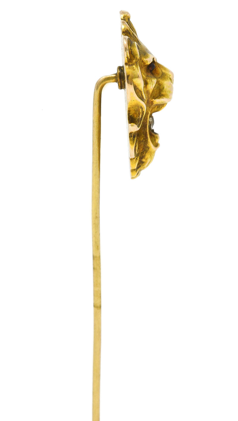 Art Nouveau Diamond 14 Karat Yellow Gold Lion Stickpin Wilson's Estate Jewelry