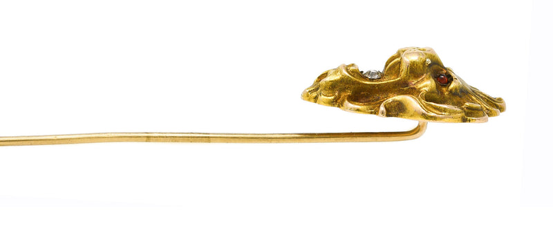 Art Nouveau Diamond 14 Karat Yellow Gold Lion Stickpin Wilson's Estate Jewelry