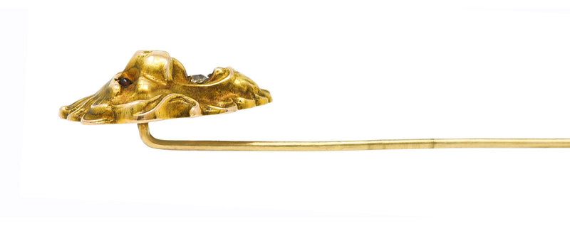 Art Nouveau Diamond 14 Karat Yellow Gold Lion Stickpin Wilson's Estate Jewelry