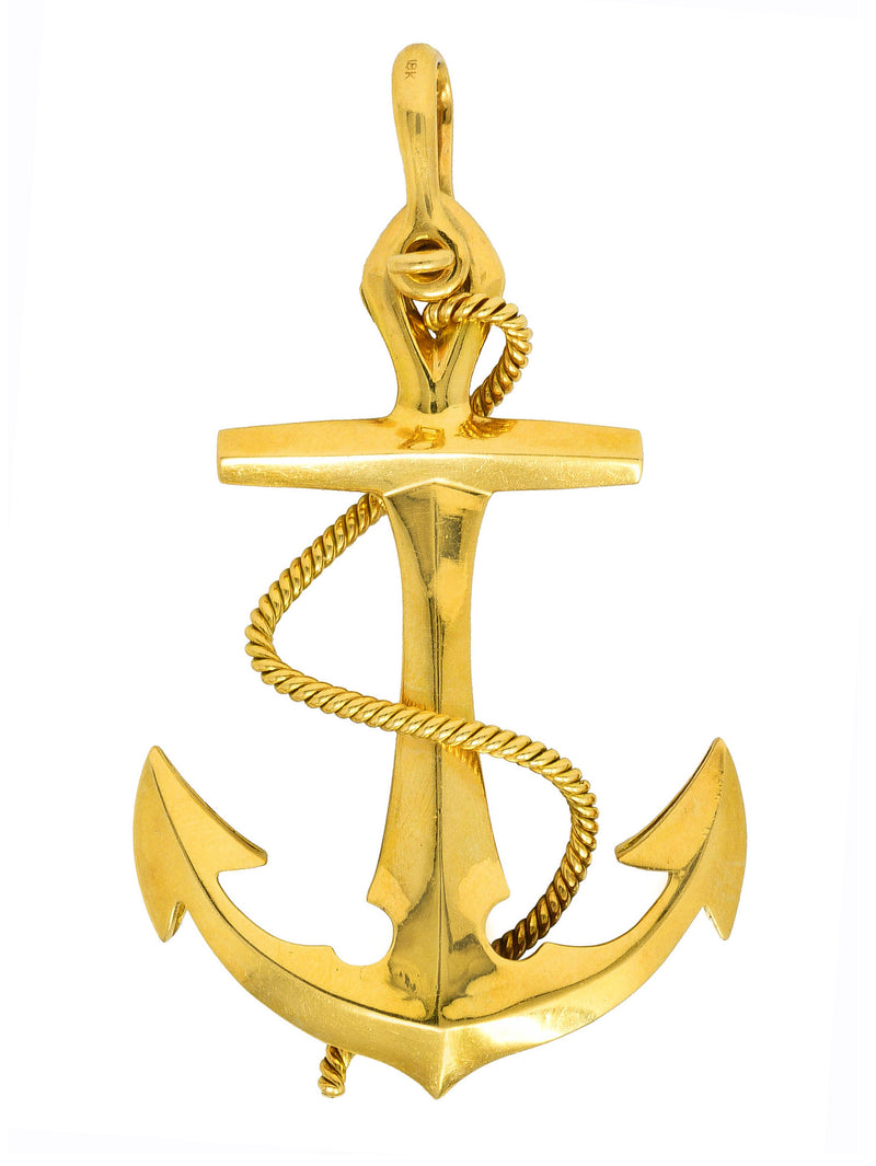 Asprey 1977 Vintage British 18 Karat Yellow Gold Unisex Anchor Pendant Wilson's Estate Jewelry