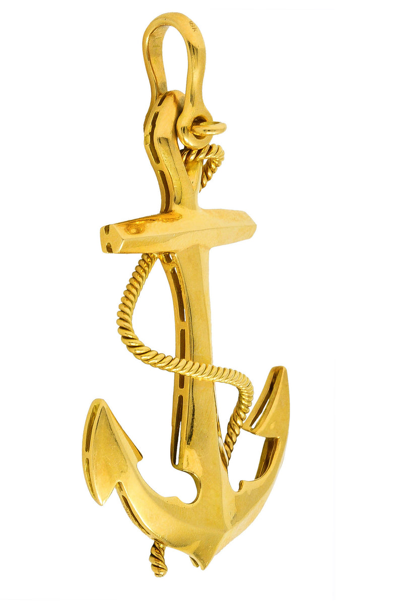 Asprey 1977 Vintage British 18 Karat Yellow Gold Unisex Anchor Pendant Wilson's Estate Jewelry