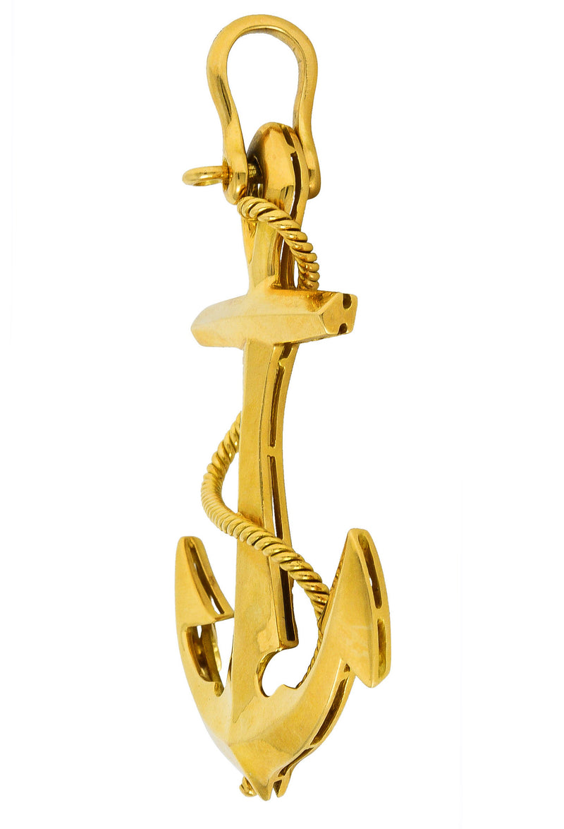 Asprey 1977 Vintage British 18 Karat Yellow Gold Unisex Anchor Pendant Wilson's Estate Jewelry