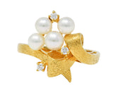 Mikimoto Diamond Pearl 18 Karat Gold Ribbon RingRing - Wilson's Estate Jewelry