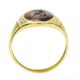 Art Deco Egyptian Revival Banded Agate 14 Karat Yellow Gold Pharaoh Intaglio Unisex Signet Ring Wilson's Estate Jewelry