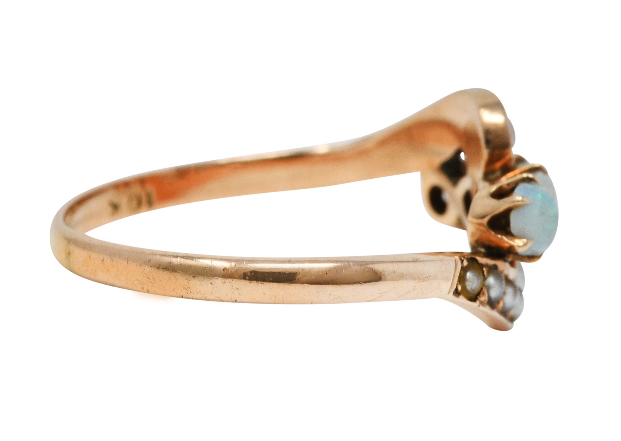 Victorian Opal Seed Pearl 10 Karat Rose Gold Bypass RingRing - Wilson's Estate Jewelry