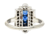 Art Deco 1.09 CTW Square Step Cut Sapphire Diamond 14 Karat White Gold Stepped Dinner Ring Wilson's Estate Jewelry
