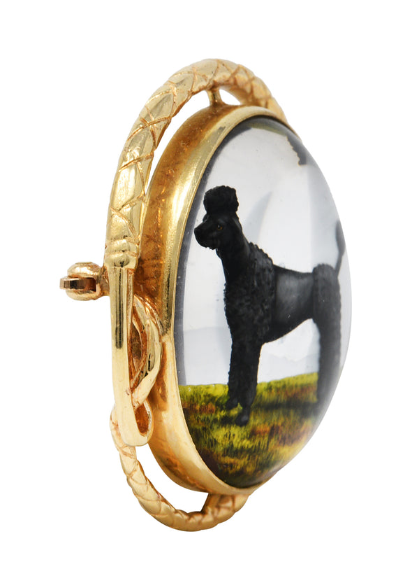 1880's Victorian Reverse Carved Rock Crystal 14 Karat Gold Poodle BroochBrooch - Wilson's Estate Jewelry