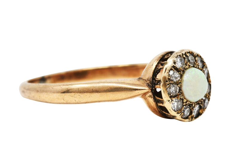 1900 Victorian Opal Diamond 14 Karat Rose Gold Small Cluster RingRing - Wilson's Estate Jewelry