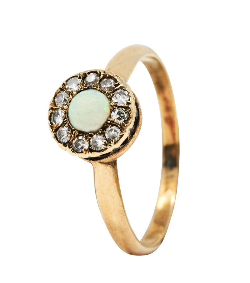1900 Victorian Opal Diamond 14 Karat Rose Gold Small Cluster RingRing - Wilson's Estate Jewelry