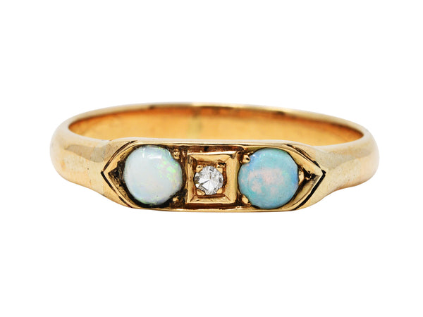 Art Deco Opal Diamond 10 Karat Gold Band RingRing - Wilson's Estate Jewelry